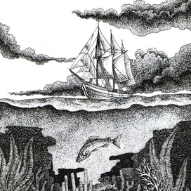 Морской пейзаж с кораблем