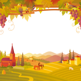 Осенний пейзаж с виноградной лозой