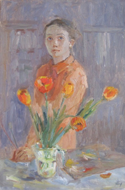 Автопортрет с тюльпанами