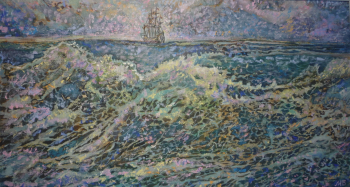 "Из Лисса в Зурбаган"Под впечатлением литературных произведений Александра Грина.Картина.Жанр живописи:Пуантилизм, Импрессионизм .Холост Масло.Размеры 31,5 х 56,5 см.Год создания картины 2024 год.Автор художник Марат Брызгалов.