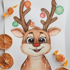 Оленёнок с новогодними игрушками