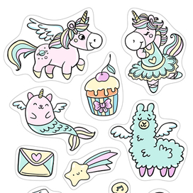 Стикеры к раскраске про единорогов