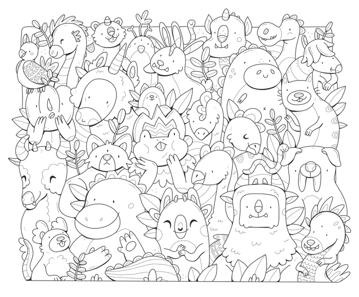 Раскраска с дудл монстриками