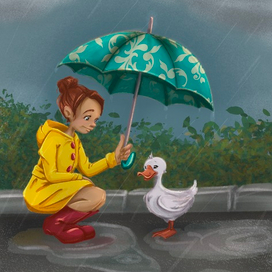 Дождливый день, зонт и Утка