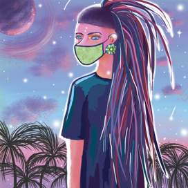 Дредастая девушка.