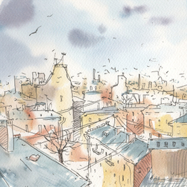 Утро в туманном Петербурге. Акварель.