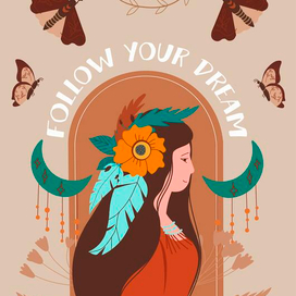 Hand drawn boho illustration vector poster