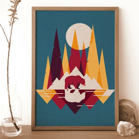 Геометрический пейзаж с медведем