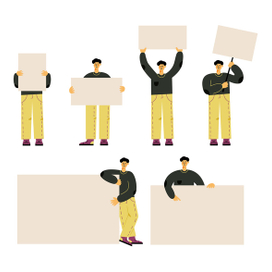 персонаж с плакатом