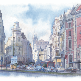 Серия городских пейзажей "Путешествуем по Европе". Мадрид