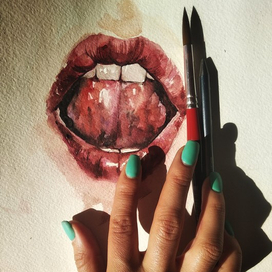 акварель губы