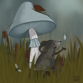 Мышка пережидает дождик