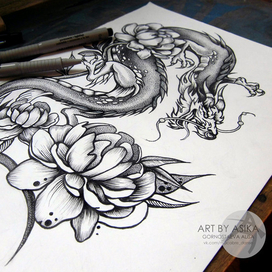 Эскиз тату дракон дотворк tattoo flash dragon dotwork