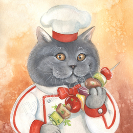 Британский кот с шашлыком