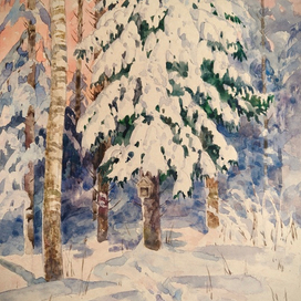 Закат в зимнем лесу