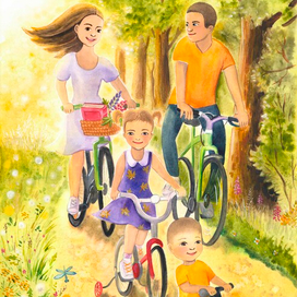 Семья на велосипедах