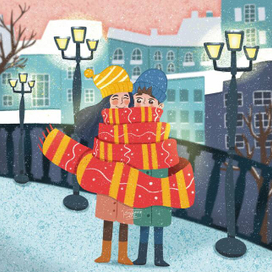Иллюстрация для календаря дети зима Новый год дизайн персонажей