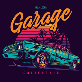 AMERICAN MUSCLE CAR IN RETRO NEON STYLE.
