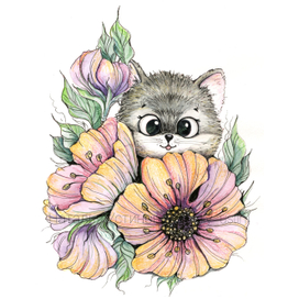 Котенок в цветах