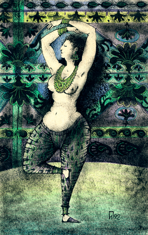 "Тысяча и одна ночь" Тушь,перо,акварель 1997