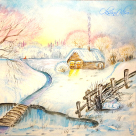 Акварель "Деревенская сказка"