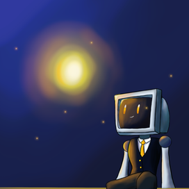 робот смотрит на солнце