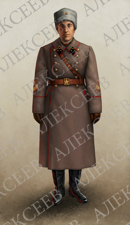 Генерал в повседневной шинели и папахе. Для энциклопедии Е. Дрига "Униформа АБТВ РККА"