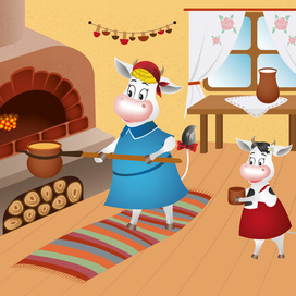 Бабушка корова с внучкой