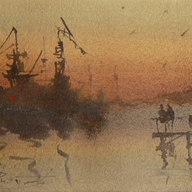 порт. вечер