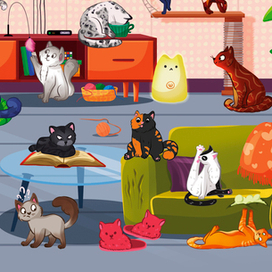 кошки в гостиной