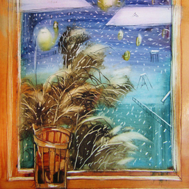 3.  Иллюстрация к книге стихов Е. Леоновой Бессонница. 2016, масло, мел. картон 12,5х16