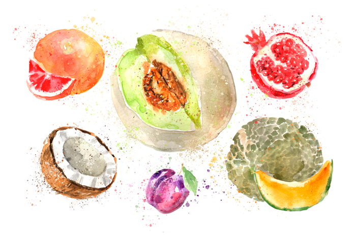 Watercolor fruits.