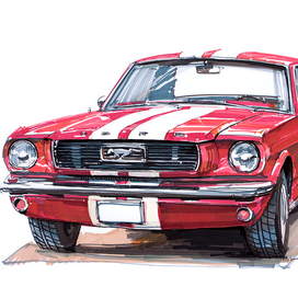 автомобиль Ford Mustang 1966, натурная зарисовка