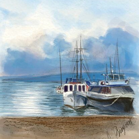 Море вечером. Цифровая акварель