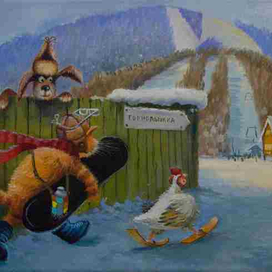 Все на гору! Кот Сарделькин и друзья идут кататься на гору.