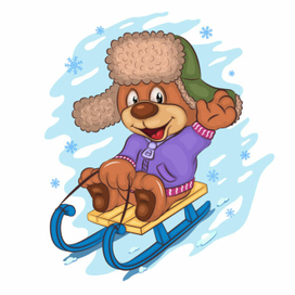 Cartoon Teddy Bear Sledding.