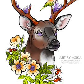 Эскиз тату. Олень, неотрад.