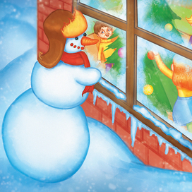 Снеговик смотрит в окно