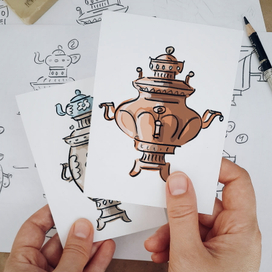 Иллюстрации для почтовых открыток "Самовары"