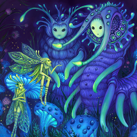 Blue mushrooms and fairies