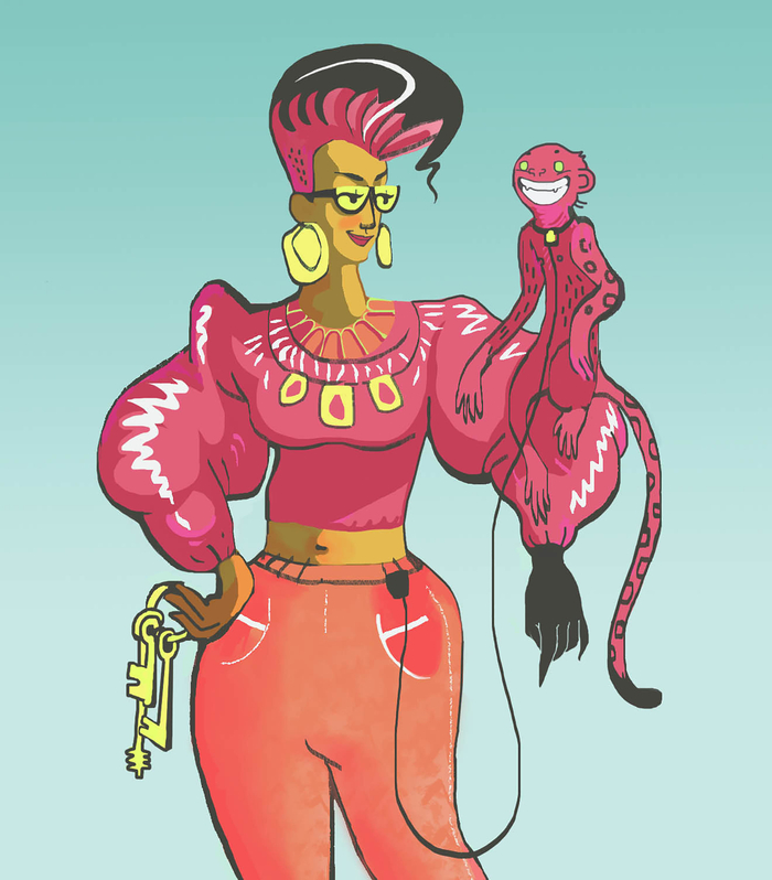 Девушка с розовой обезьяной