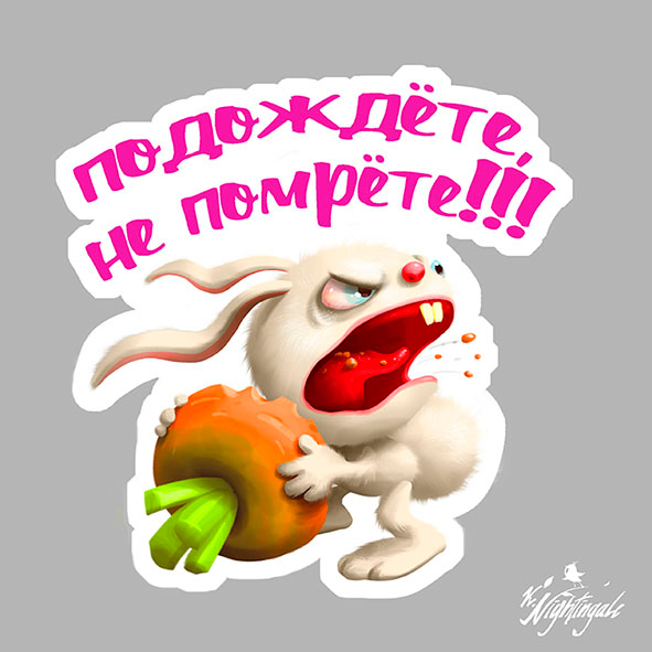 Стикер с злым зайчиком.