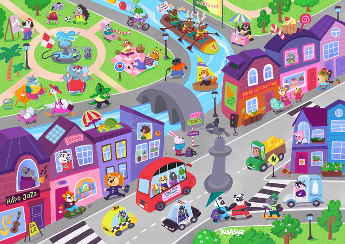 Виммельбух животные в городе