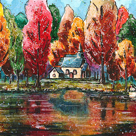 Домик у реки. Иллюстрация