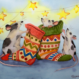 Мышата и тёплые носочки. Акварель