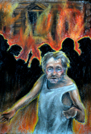 Петруха на фоне горящей избы