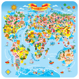 Карта мира с достопримечательностями и народами