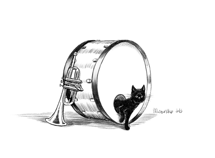 Бывает кот в мешке, а бывает в барабане. ;)