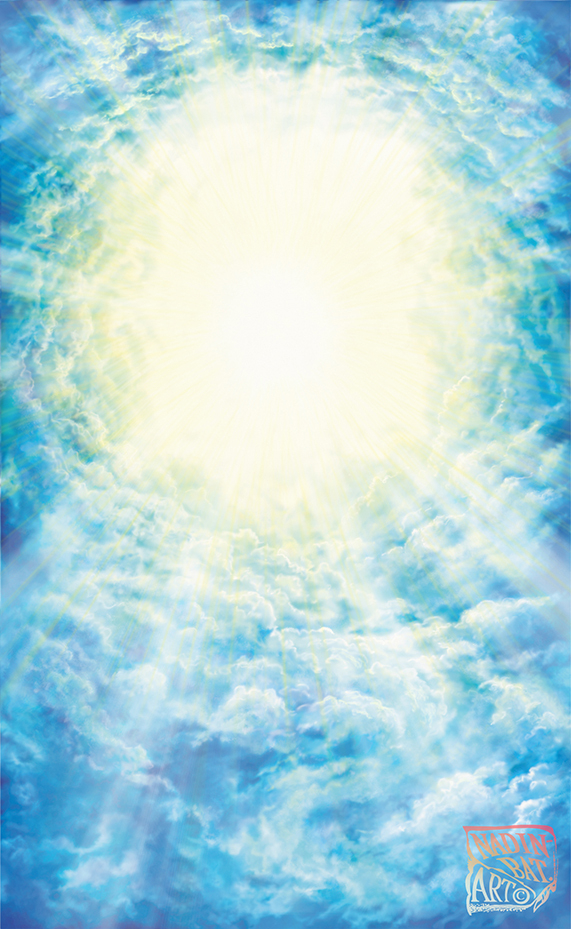 Окно из света в облаках. Иллюстрация на обложку.