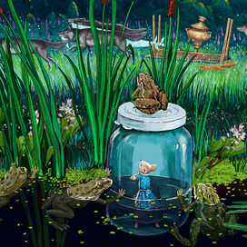 Банка с Аришкой возле берега.